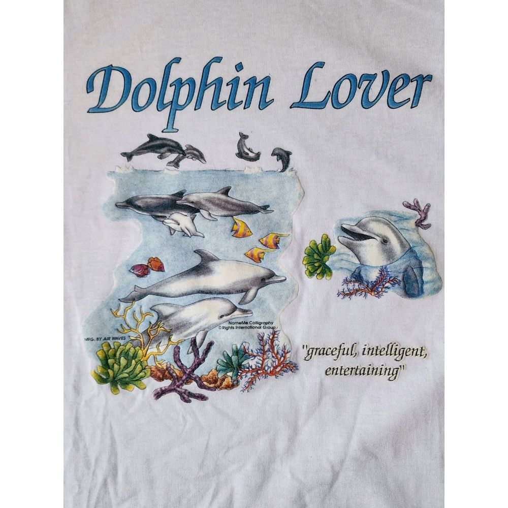 FRUIT OF THE LOOM VINTAGE 90S SHIRT MENS SIZE LARGE DOLPHIN LOVER BEACH NEW WAVE - Picture 2 of 4